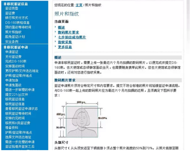 美國簽證照片要求